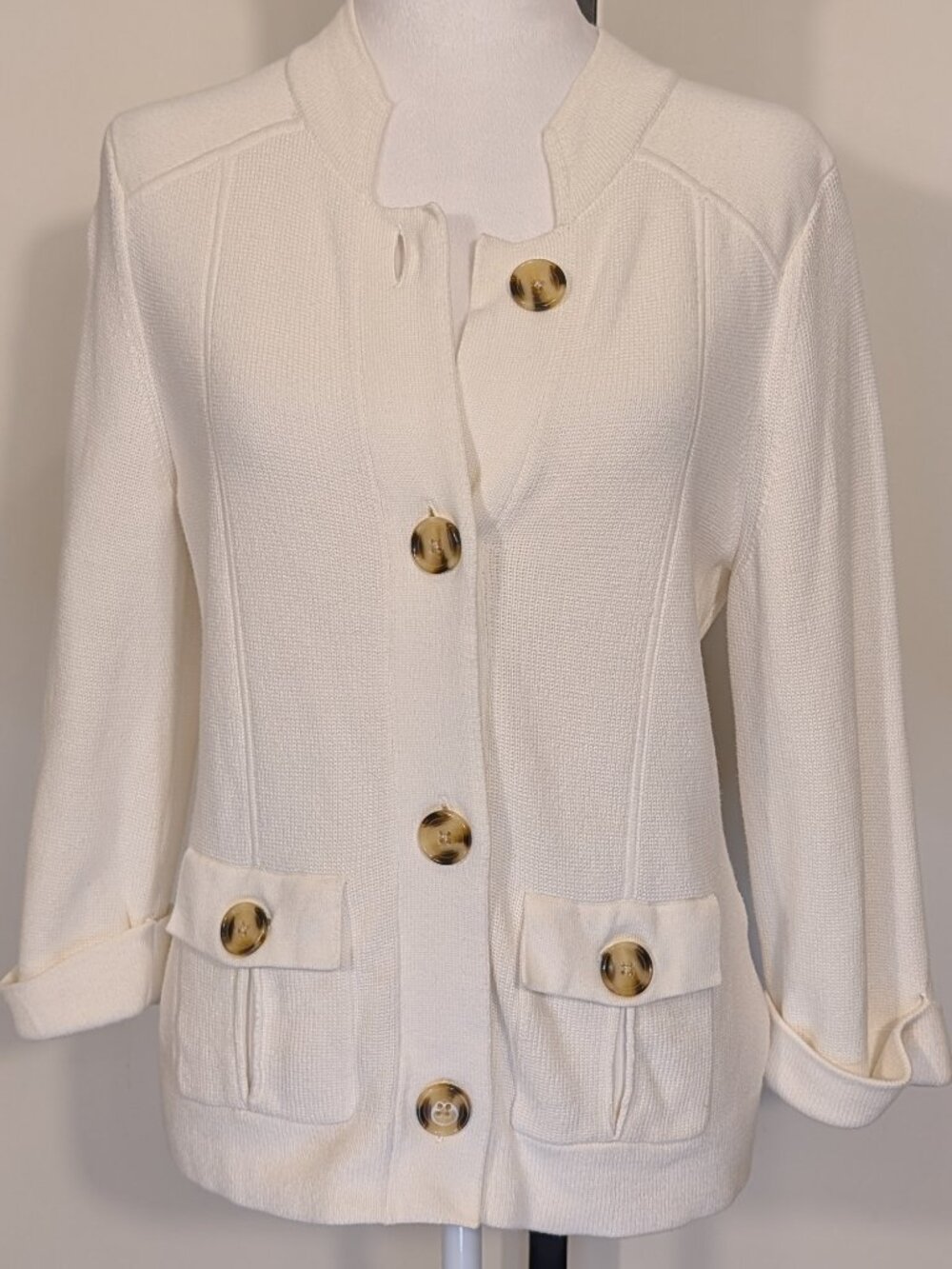 Banana Republic 100% Cotton Knit Jacket | Cardigan Blazer | Cream | Sz S